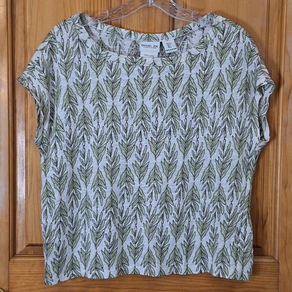Rachel Zoe Shirt Women's Small Cream Green 100% Linen Tropical Classic Summer - Picture 1 of 6